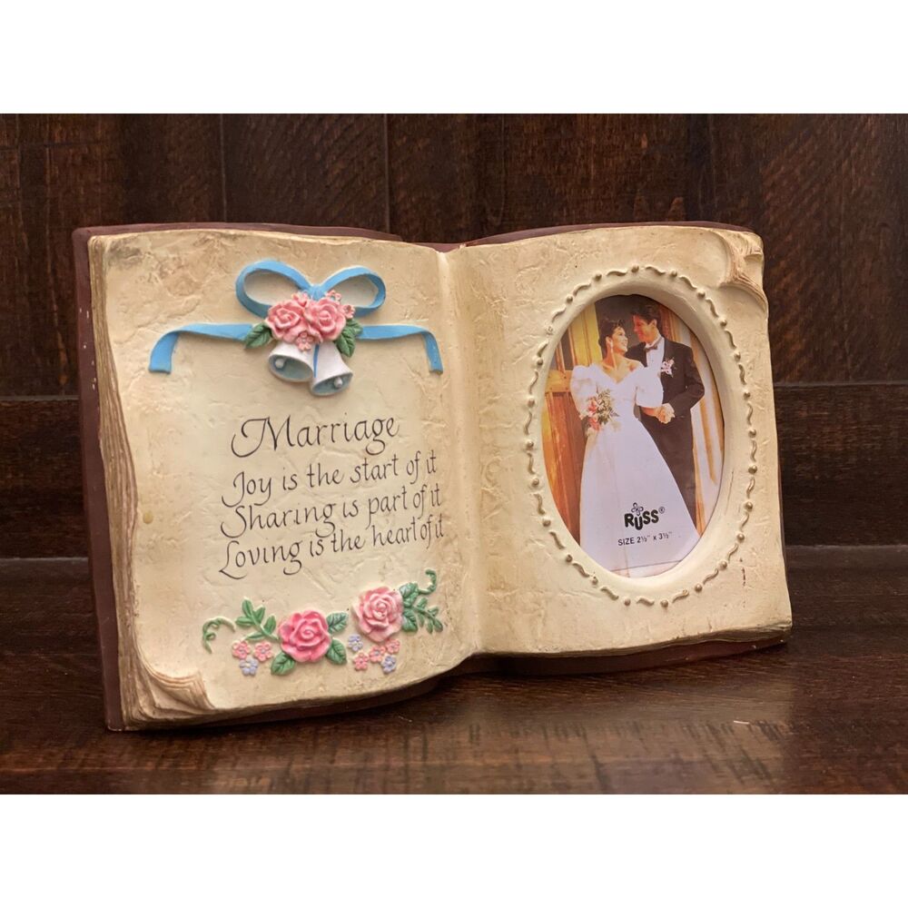 Vintage Russ Wedding Photo Frame Book of Memories Marriage Poem Resin